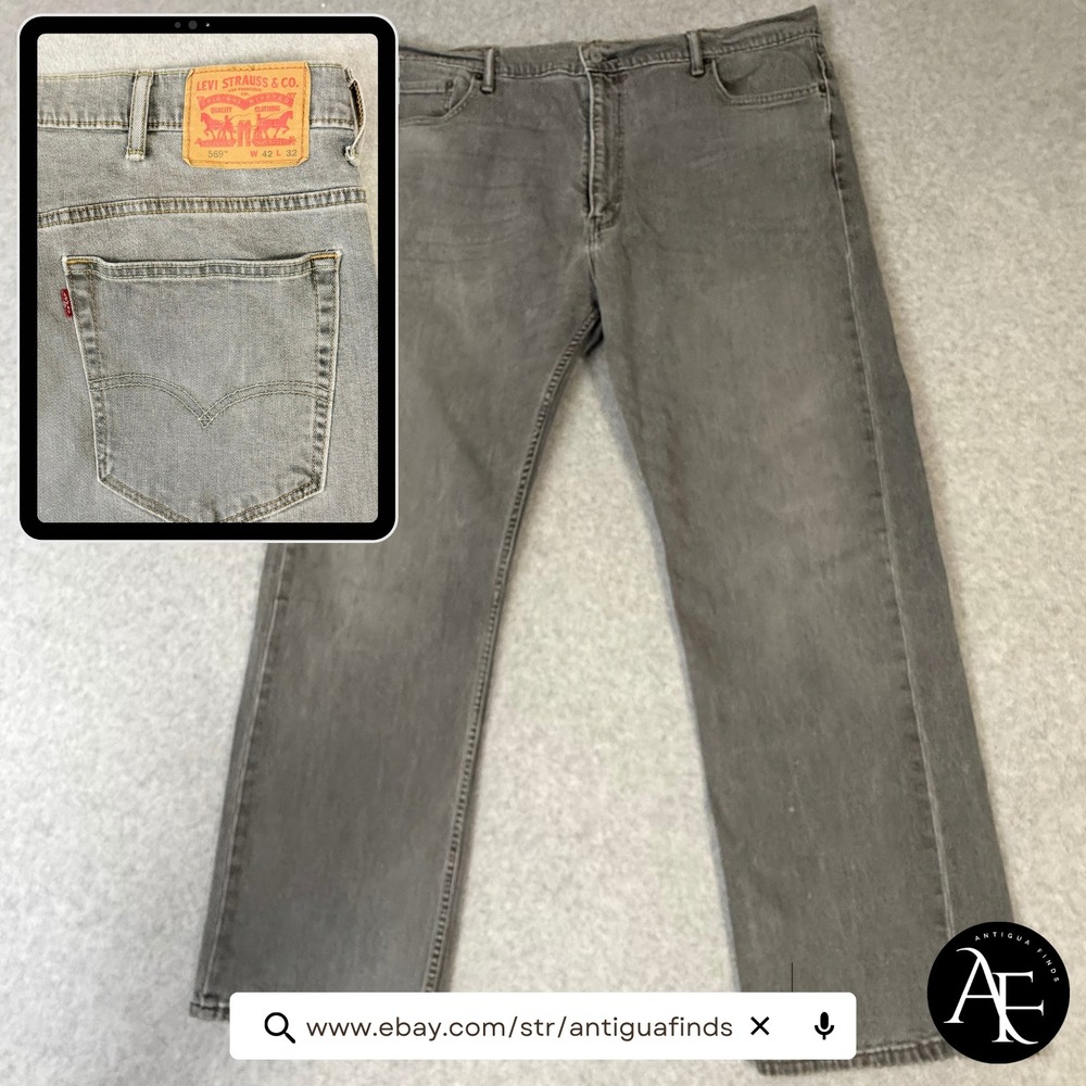 Levis 569 Loose Straight Fit Gray Jeans Mens 42x32 Denim Pants